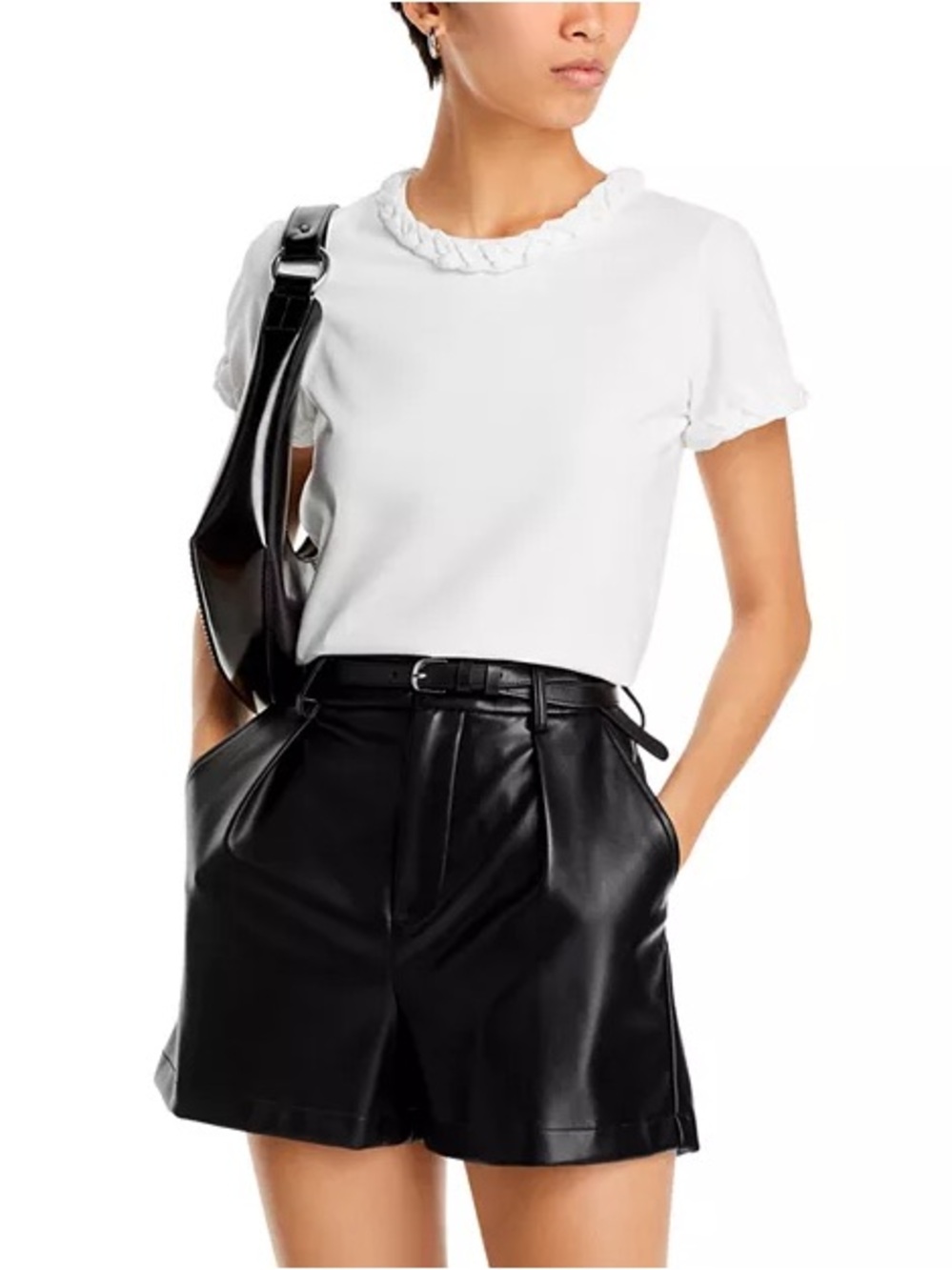 NWT Cinq à Sept Braided Cotton Tee White Braided Trim Short Sleeve Top M